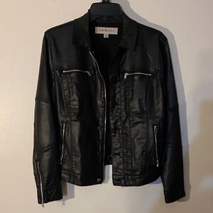 Calvin Klein Black Leather Zip & Button Jacket